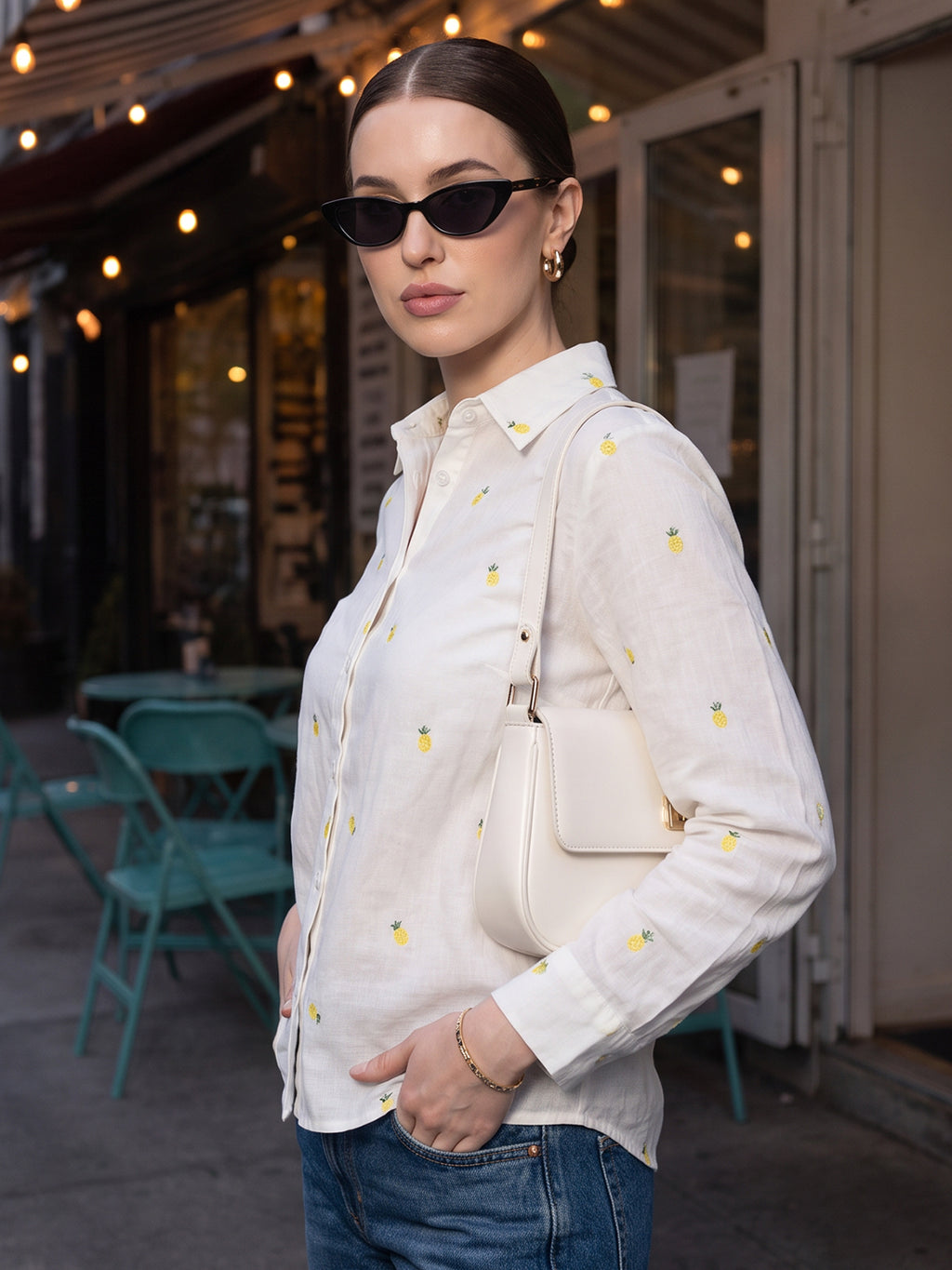 Zummer Fruit Embroidered Cotton Shirt (Yellow & Green)
