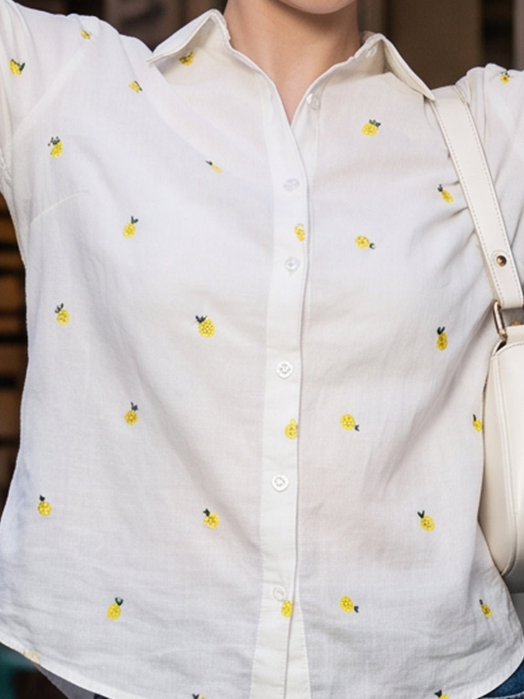 Zummer Fruit Embroidered Cotton Shirt (Yellow & Green)