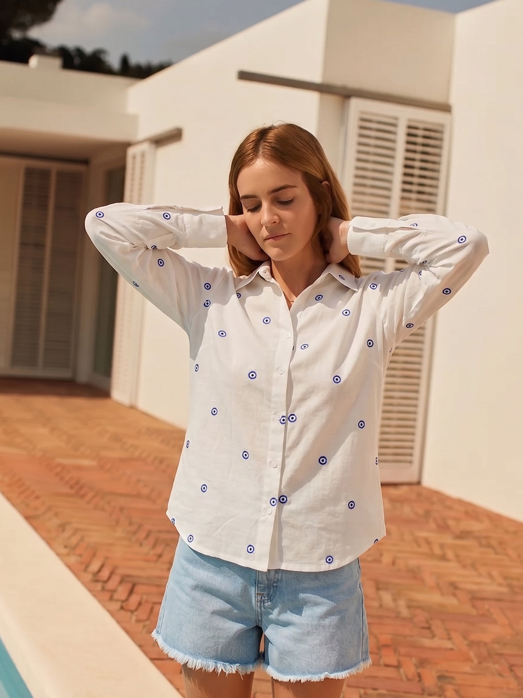 Zummer Evil Eye Embroidered Cotton Shirt