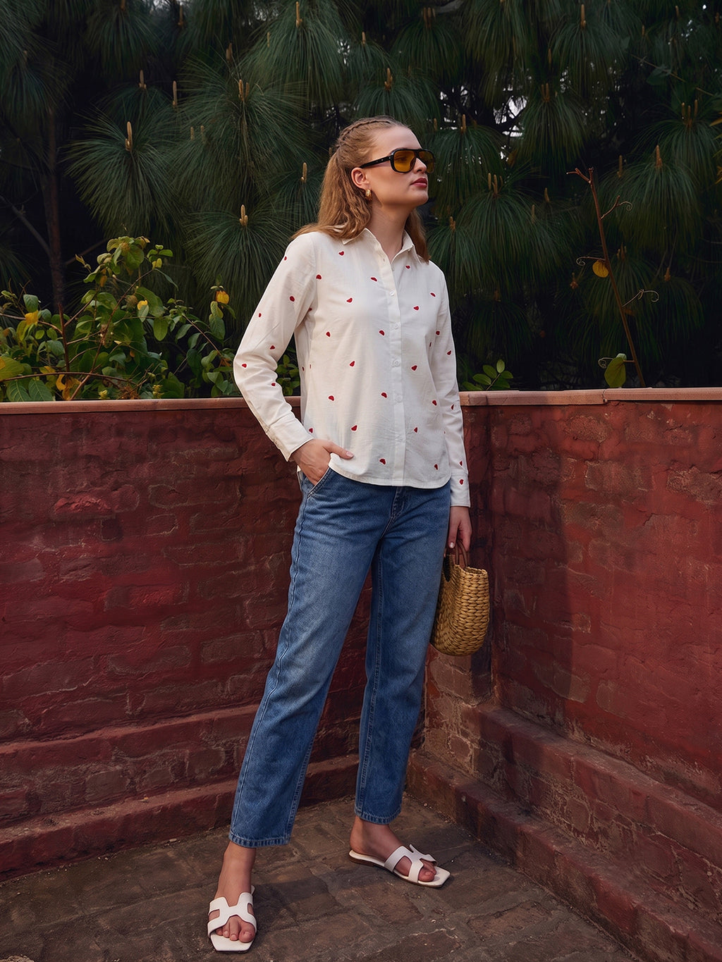 Zummer Heart Embroidered Cotton Shirt