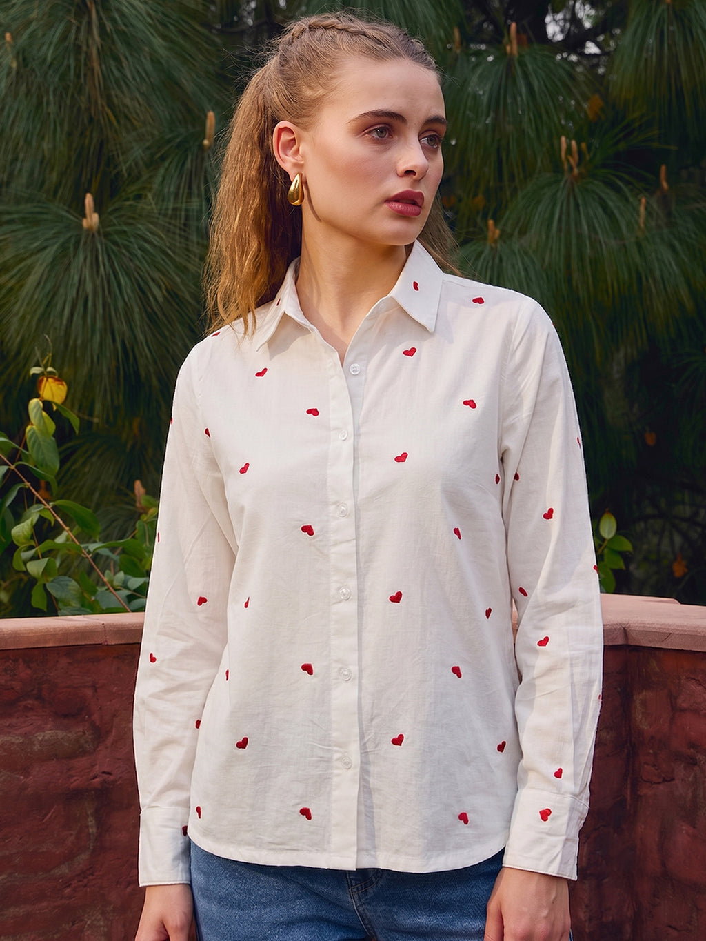 Zummer Heart Embroidered Cotton Shirt