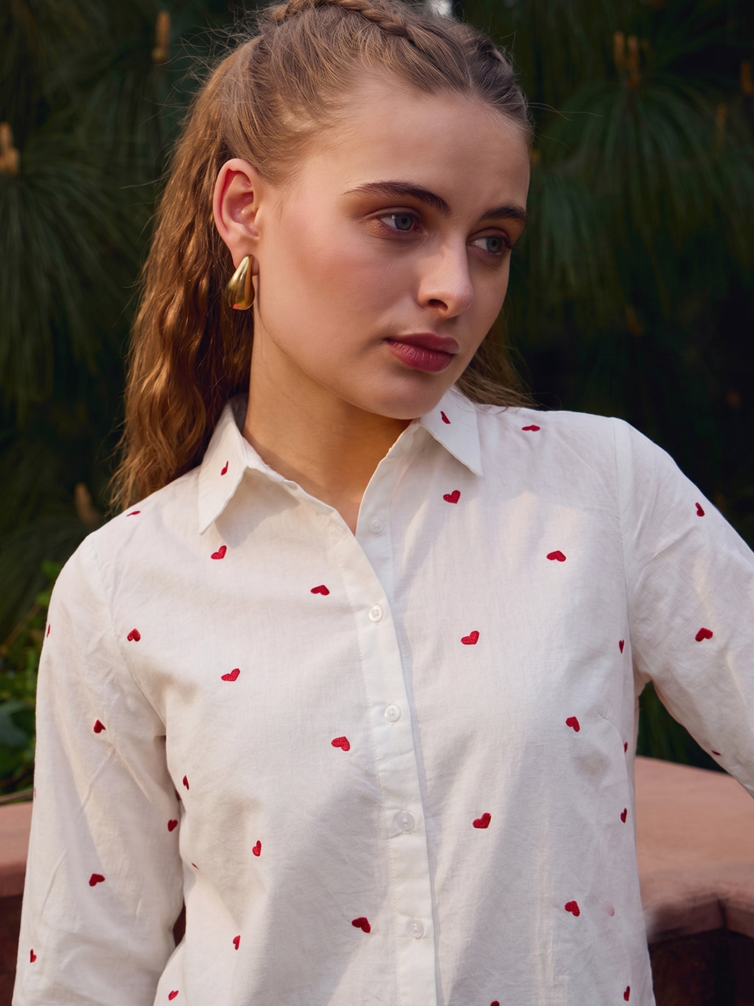 Zummer Heart Embroidered Cotton Shirt