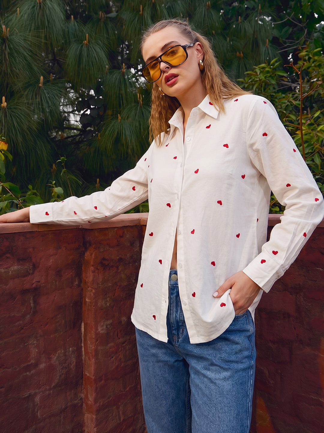 Zummer Heart Embroidered Cotton Shirt