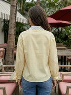 Yellow & White Striped Embellished Cotton Shirt