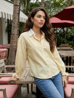 Yellow & White Striped Embellished Cotton Shirt