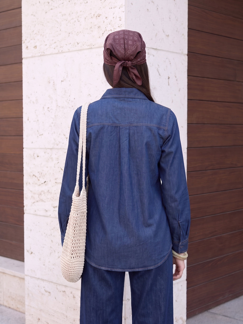 Zummer Women's Navy Blue Embroidered Denim Shirt with Green & Pink Print