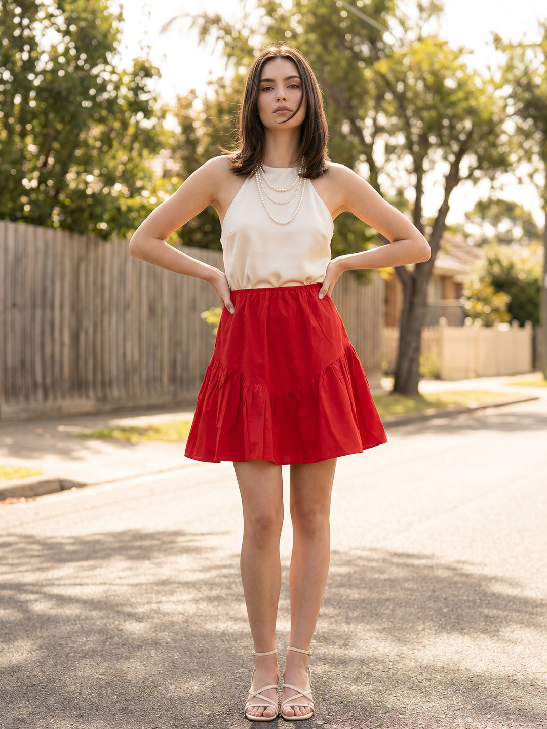 Zummer Red Flared Cotton Skirt