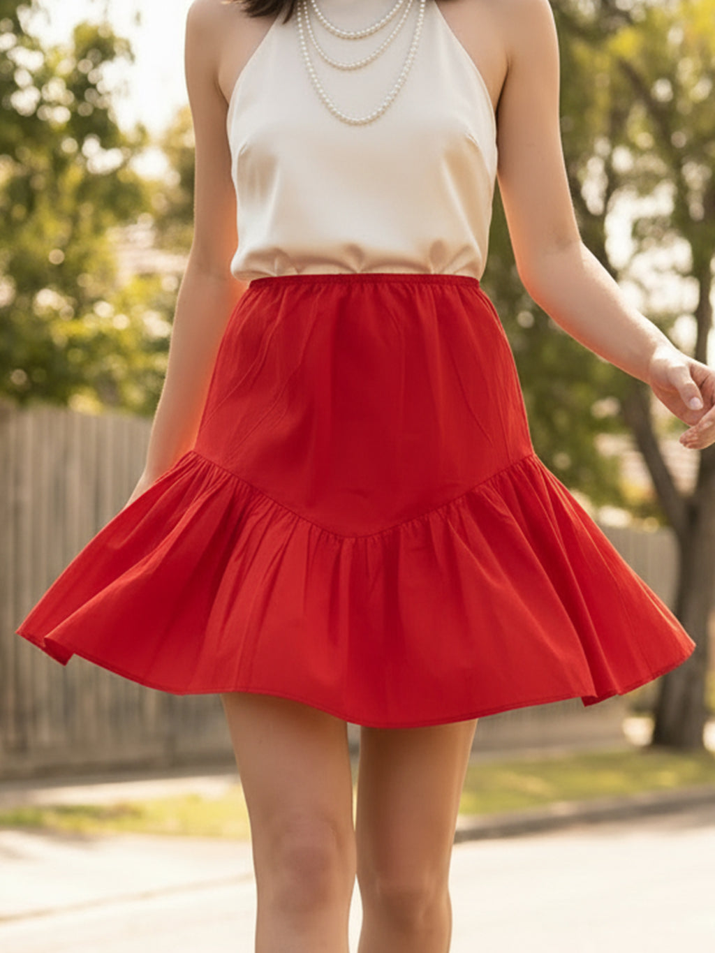 Zummer Red Flared Cotton Skirt