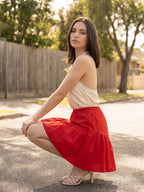 Zummer Red Flared Cotton Skirt