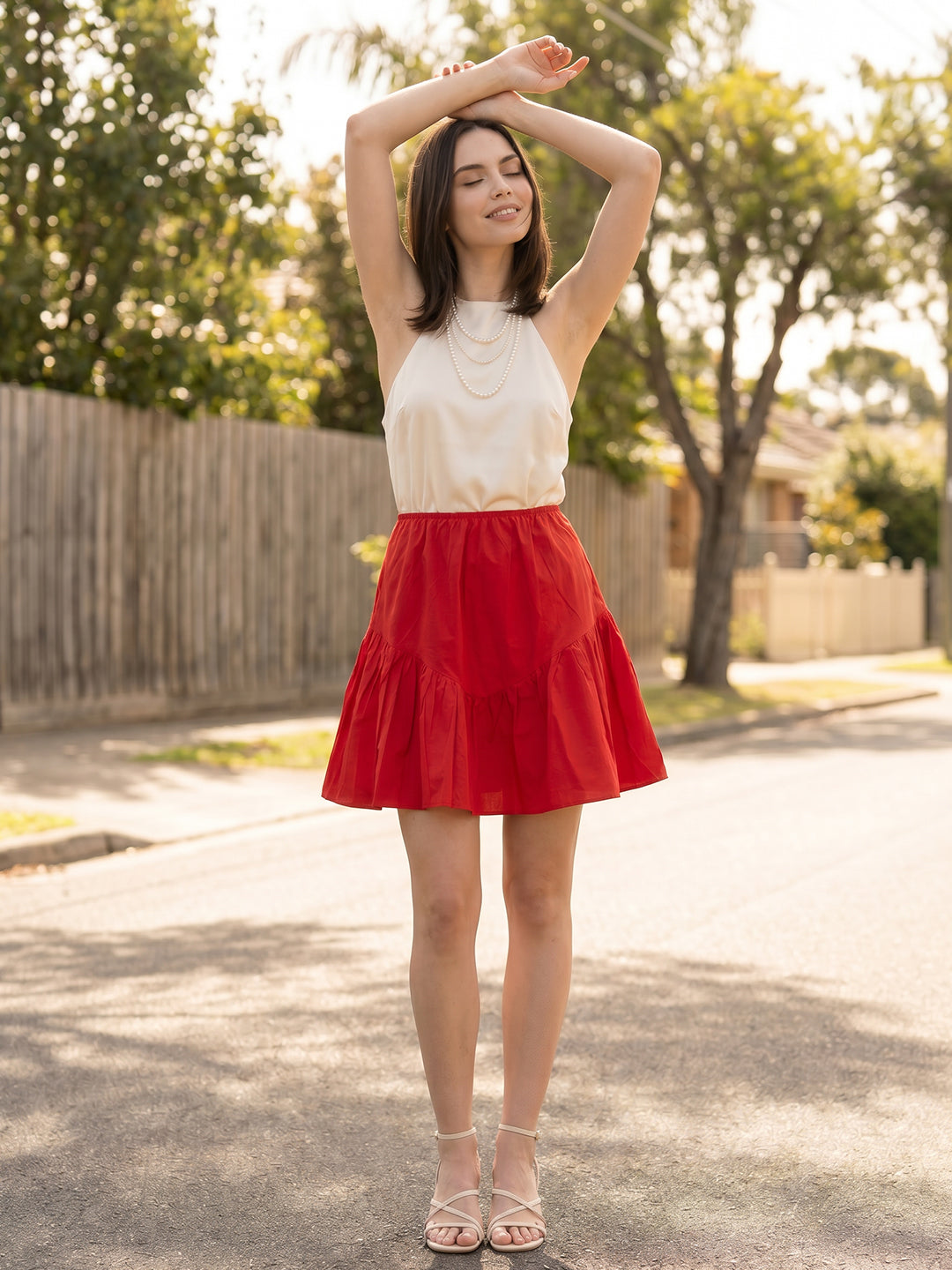 Zummer Red Flared Cotton Skirt