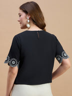 Cotton Embroidered Black Top