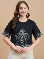 Cotton Embroidered Black Top