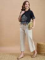Cotton Embroidered Black Top