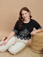 Cotton Embroidered Black Top