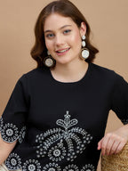 Cotton Embroidered Black Top