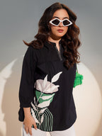 Cotton Black Colourblocked Tunic