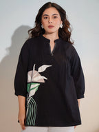 Black Floral Colour Blocked A-Line Top