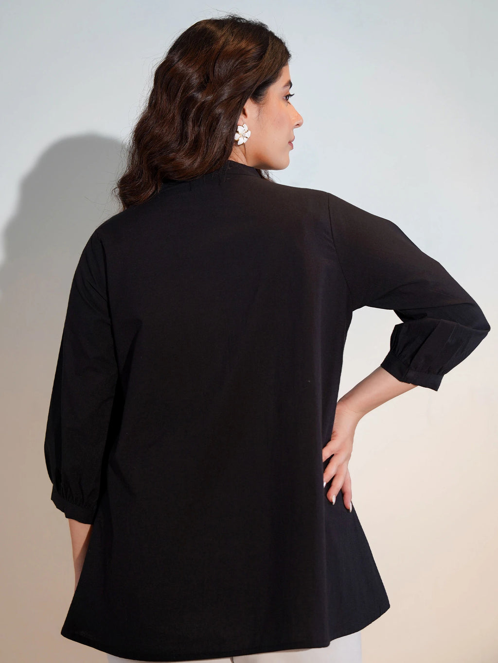 Black Floral Colour Blocked A-Line Top