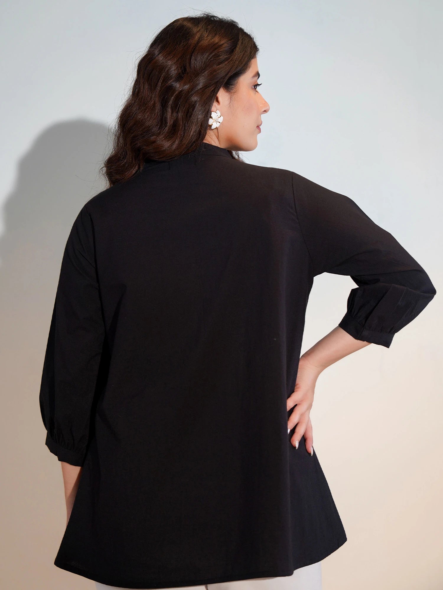 Black Floral Colour Blocked A-Line Top