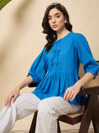 Cotton Blue Puff sleeve Top