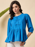 Cotton Blue Puff sleeve Top
