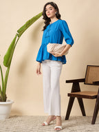 Cotton Blue Puff sleeve Top