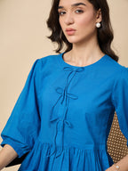 Cotton Blue Puff sleeve Top