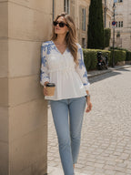 Zummer White Embellished Cotton V-Neck Top
