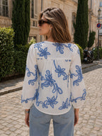Zummer White Embellished Cotton V-Neck Top