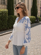 Zummer White Embellished Cotton V-Neck Top