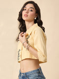 Cotton Tropical Embroidered Yellow Top