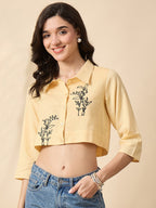 Cotton Tropical Embroidered Yellow Top