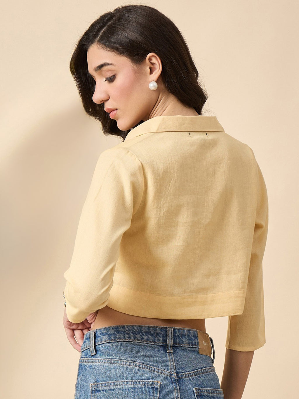 Cotton Tropical Embroidered Yellow Top