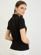 Black Ribbed Polo Top