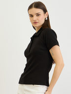 Black Rib Polo Neck Tshirt