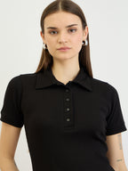 Black Rib Polo Neck Tshirt