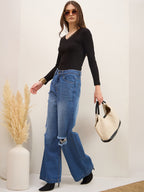 Black Rib Lace Insert Detail Top