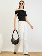 Black Rib Ring Insert Off shoulder Top