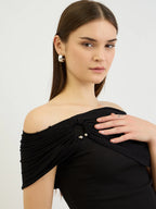 Black Ribbed Off-Shoulder Bardot Top