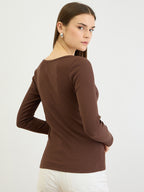 Brown V-Neck Rib Top