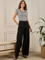 Black & White Striped Rib Short Sleeves Top