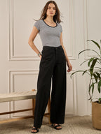 Black & White Striped Rib Short Sleeves Top