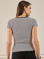 Black & White Striped Rib Short Sleeves Top