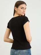 Black Short Sleeves Rib Top