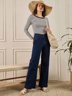 Black & White Striped Rib Full Sleeves Top