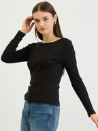 Black Full Sleeves Rib Top
