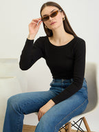 Black Full Sleeves Rib Top