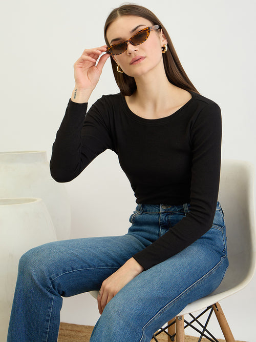 Black Full Sleeves Rib Top