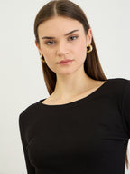 Black Full Sleeves Rib Top