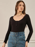 Black Ribbed Full Sleeve Top